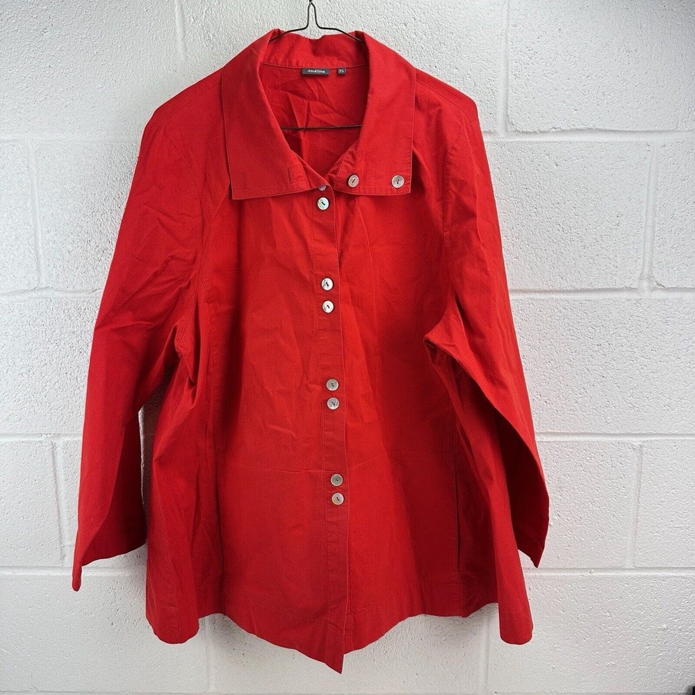 Amelline Red Button Front Rain Commuter Coat Jacket Womens Long Sleeve Sz XL